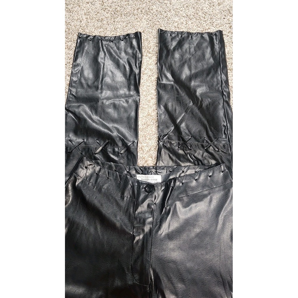 Vtg Y2K‎ Women's Faux Leather Laces Pants Size 7 (29x30) Black Outer Edge